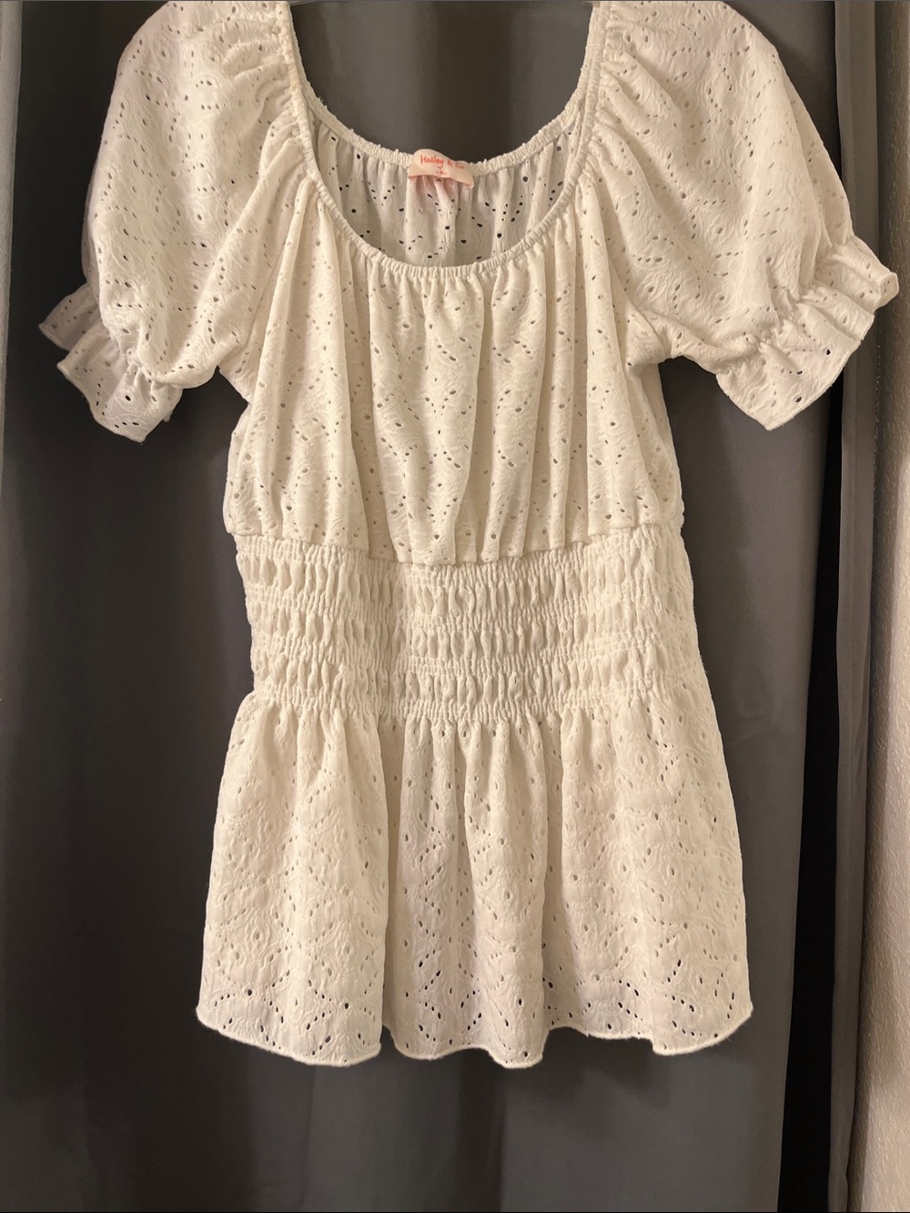 Classic White Eyelet women’s Top with Smocked Waist!
